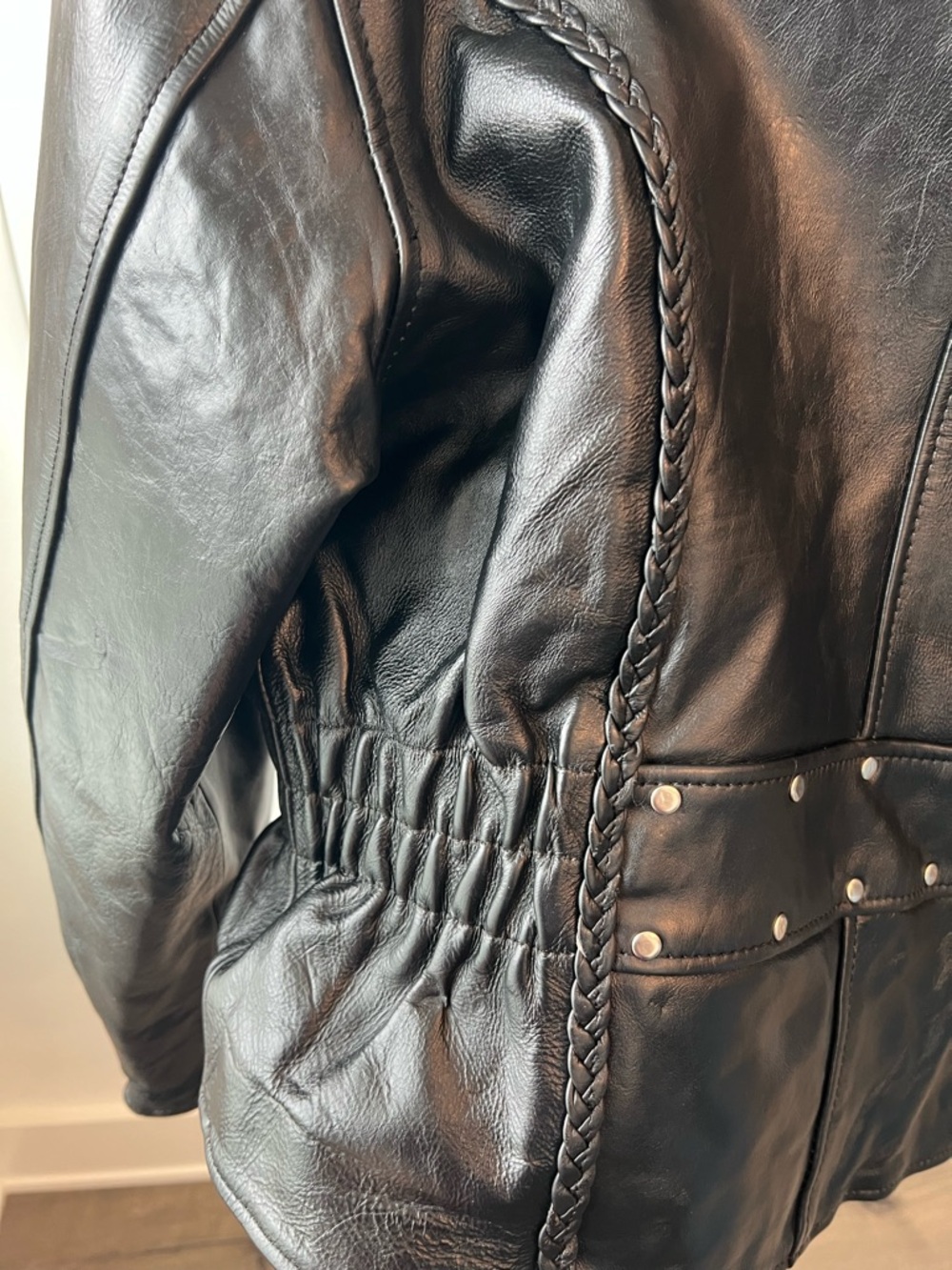 Womens Black Leather Motorcycle Jacket - Picture 7 of 10